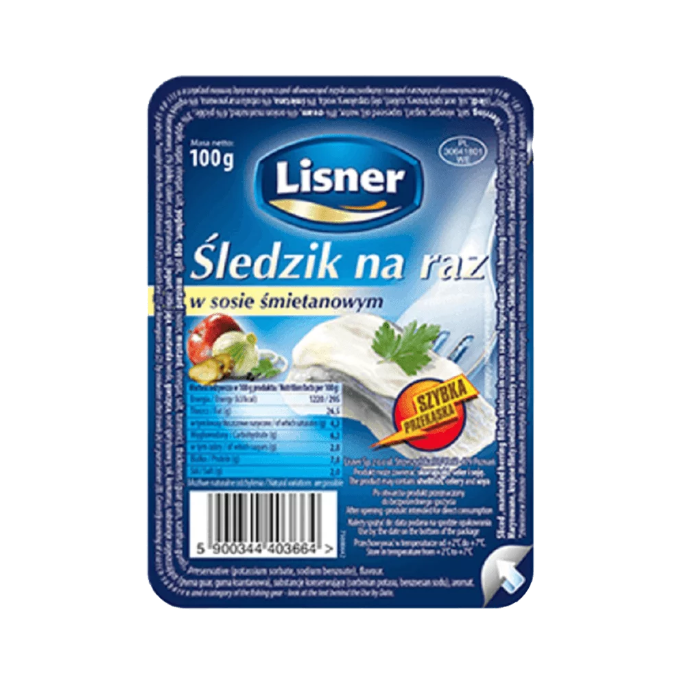 Śledzik na raz w sosie śmietanowym 100g Lisner