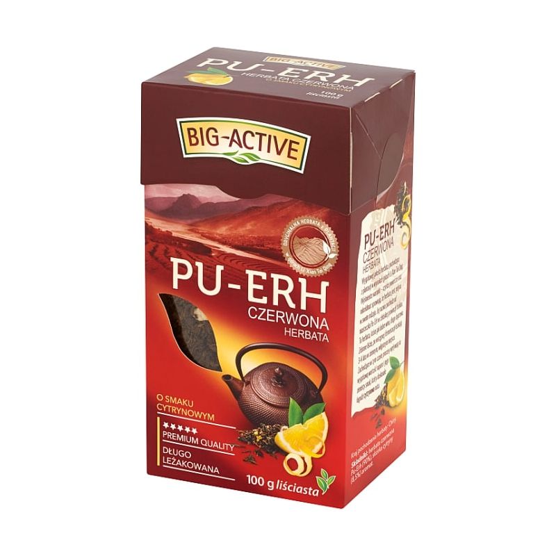 Herbata czerwona o smaku cytrynowym liściasta Pu-Erh 100 g Big-Active