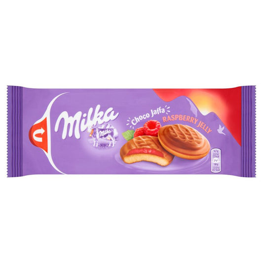 Biszkopty Milka Choco Jaffa z galaretką o smaku malinowym oblane czekoladą mleczną 147 g