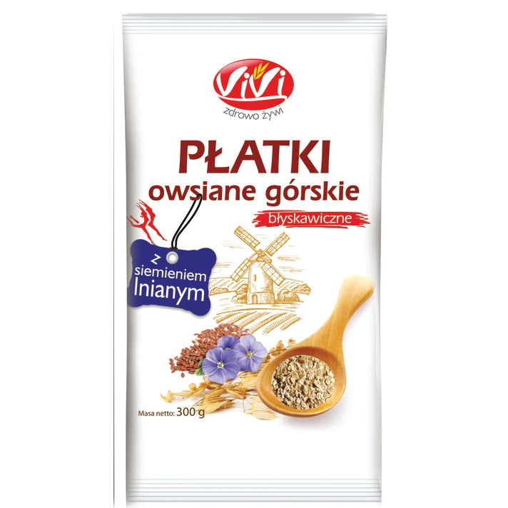 Płatki owsiane górskie z siemieniem lnianym – błyskawiczne 300g Vivi