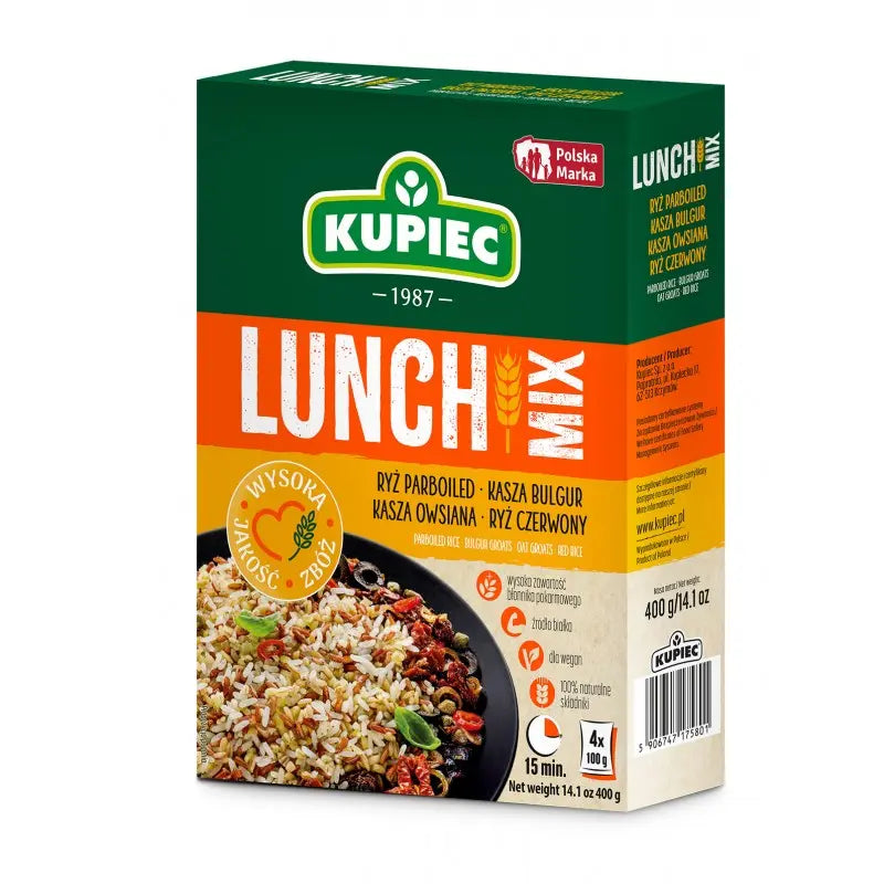 Lunch Mix ryż parboiled, bulgur, ryż czerwony, kasza owsiana (kartonik) 4x100g Kupiec