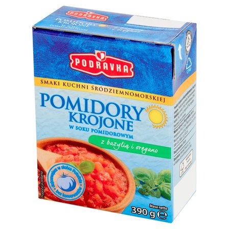 Pomidory krojone z bazylią i oregano w soku pomidorowym 390g Podravka